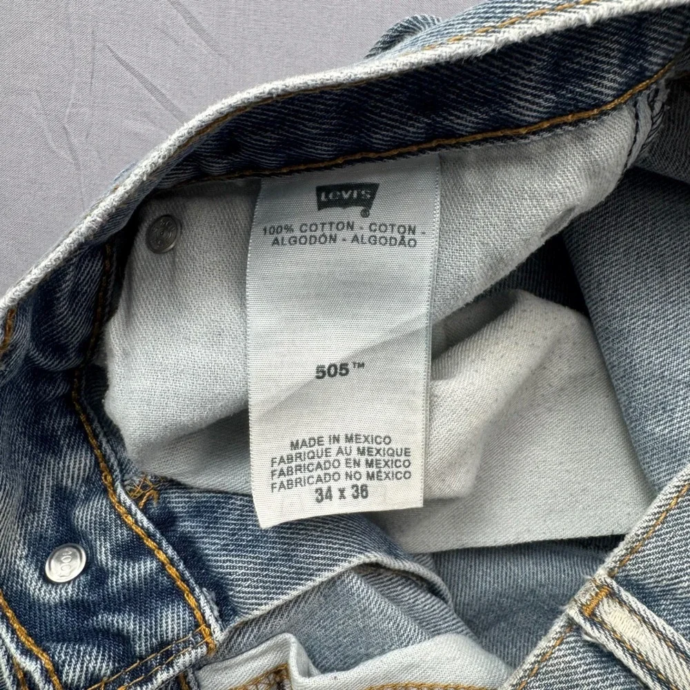 Levis 505 Regular Fit Straight Leg‎ Jeans Light Wash Blue Denim 34x36 Mens
